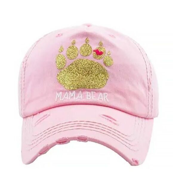 2/$30 Light Pink Mama Bear Glitter Paw Print Hat - Picture 1 of 6